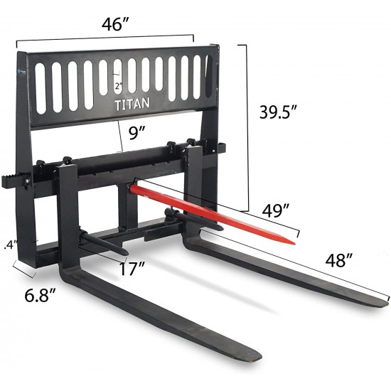 Titan Attachments HD Pallet Fork Hay Bale Spear Skid Steer Quick tach Tractor 48