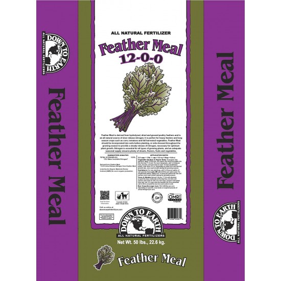 Down to Earth Feather Meal 12-0-0, 50 lb. - for all types of growing plants, shoots, flowers, fruits and vegetables