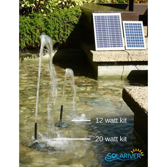 Solariver Solar Water Pump Kit - 360+GPH Submersible Pump with Adjustable Flow, 20 Watt Solar Panel for Sun Powered Fountain, Pond Aeration, Hydroponics, Aquaculture (No Battery Backup)