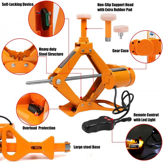 BEETRO 2 in 1 Electric Car Jack with Impact Wrench, 3 Ton (6600 lbs) Electric Car Floor Jack with Extra 2 Rubber Pads, 12V Car Jack for Sedan and SUV