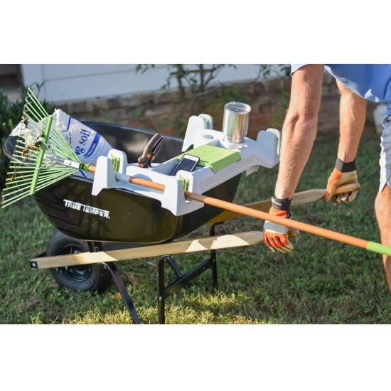 The Burro Buddy, USA Made Lawn/Garden Tray for All 4-6 cu. ft. wheelbarrows. Holds rake, Shovel, Short Handle Tools, Drinks & Water Tight Storage for Phone. Wheelbarrow not Included. Great Gift!