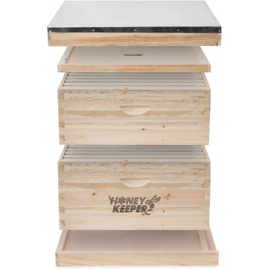 Honey Keeper Beehive 20 Frame Complete Box Kit (10 Deep and 10 Medium) with Metal Roof for Langstroth Beekeeping