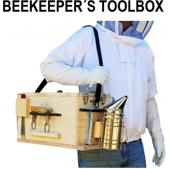 REGIVA Beekeeper Tools Box - 7pcs Beekeeping Supplies - Beekeeping Wooden Toolbox Kit - Bee hive Nuc Transportation Box - Bee Box - Beehive Frames - Bee Supplies - Bee Smoker - Bee Hive Tools -