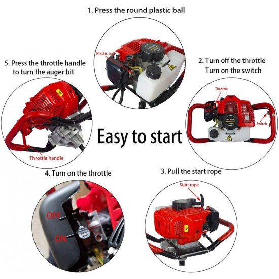 ECO LLC 52cc 2.4HP Gas Powered Post Hole Digger with 8 inch Earth Auger Drill Bit (Products Will be Delivered in Multiple Packages)