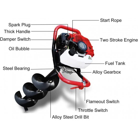 ECO LLC 52cc 2.4HP Gas Powered Post Hole Digger with 8 inch Earth Auger Drill Bit (Products Will be Delivered in Multiple Packages)