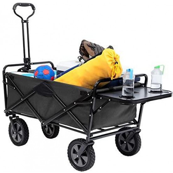 Mac Sports Collapsible Outdoor Utility Wagon with Folding Table and Drink Holders, Gray