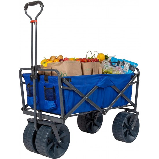 Mac Sports Heavy Duty Collapsible Folding All Terrain Utility Beach Wagon Cart, Blue/Black