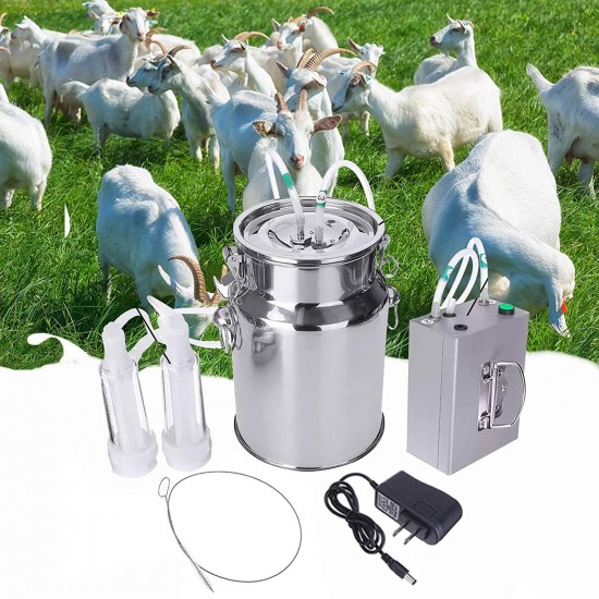 KECOP Goat Milking Machine 7L Electric Vacuum Pulsation Suction Pump Milker Machine Auto-Stop Device for Cow Goat Sheep Livestock Household Farm Stainless Steel Food Grade Bucket Milking Device