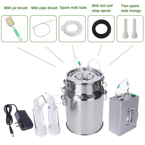 KECOP Goat Milking Machine 7L Electric Vacuum Pulsation Suction Pump Milker Machine Auto-Stop Device for Cow Goat Sheep Livestock Household Farm Stainless Steel Food Grade Bucket Milking Device