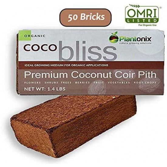 Plantonix Coco Coir Brick, OMRI Listed for Organic Use (50 Bricks)