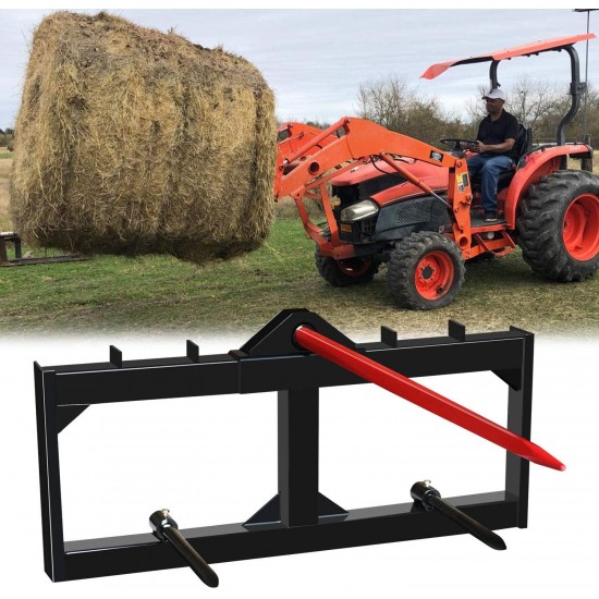 49 Inch Tractor Hay Spear Attachment EBESTTECH 3,000LBS Spike Skid Steer Quick Attach Bobcat Tractors with 1pc Red Hay Spear + 2pcs Black Stabilizer Spears Spike Fork Tine