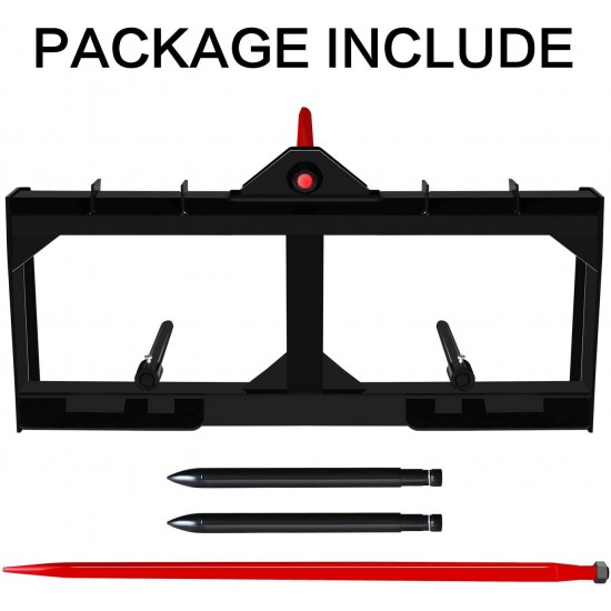 49 Inch Tractor Hay Spear Attachment EBESTTECH 3,000LBS Spike Skid Steer Quick Attach Bobcat Tractors with 1pc Red Hay Spear + 2pcs Black Stabilizer Spears Spike Fork Tine