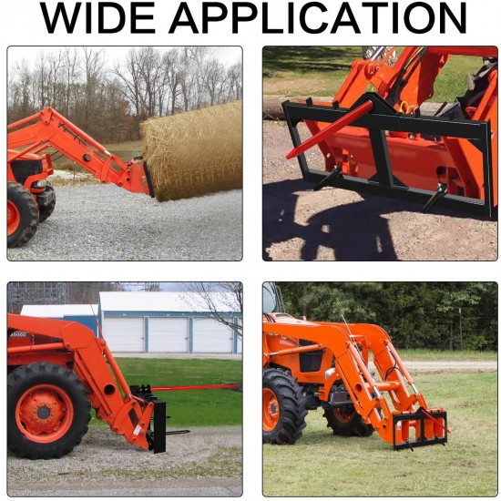 49 Inch Tractor Hay Spear Attachment EBESTTECH 3,000LBS Spike Skid Steer Quick Attach Bobcat Tractors with 1pc Red Hay Spear + 2pcs Black Stabilizer Spears Spike Fork Tine