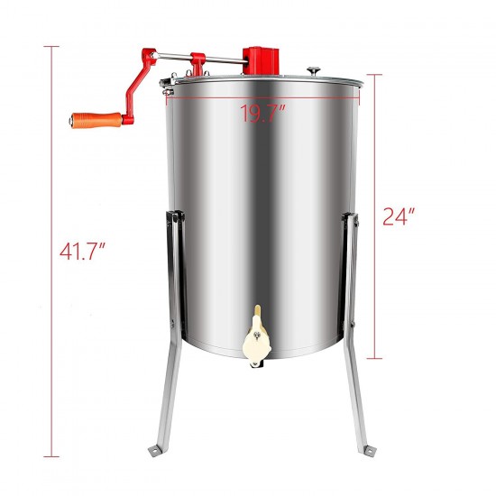 Tolsous Manual Honey Extraction Equipment Stainless Steel Bee Honey Extractor Stainless Steel 4 Frame Beekeeping Equipment Honey Shaker