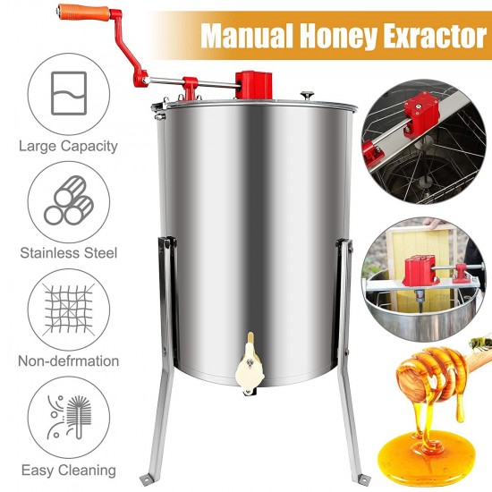 Tolsous Manual Honey Extraction Equipment Stainless Steel Bee Honey Extractor Stainless Steel 4 Frame Beekeeping Equipment Honey Shaker