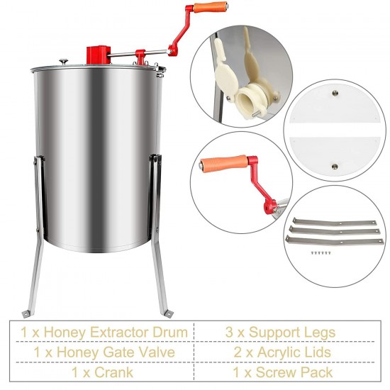 Tolsous Manual Honey Extraction Equipment Stainless Steel Bee Honey Extractor Stainless Steel 4 Frame Beekeeping Equipment Honey Shaker