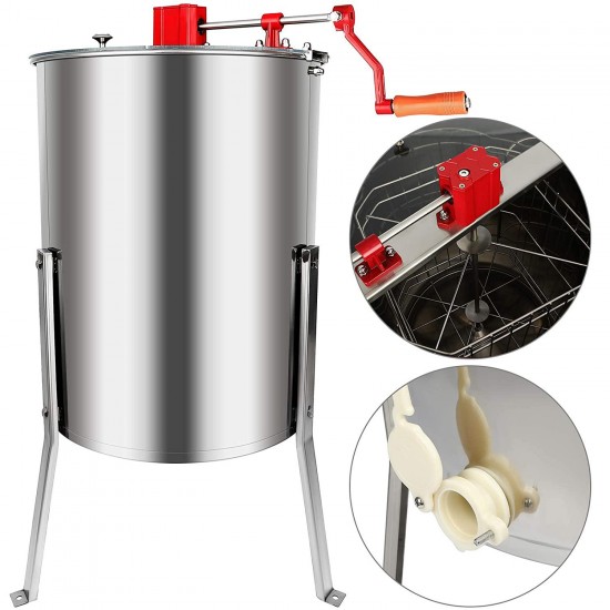 Tolsous Manual Honey Extraction Equipment Stainless Steel Bee Honey Extractor Stainless Steel 4 Frame Beekeeping Equipment Honey Shaker