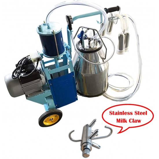 INTBUYING 25L Electric Piston Cow and Goat Milker 550W with Regulator and Stainless Steel Bucket 110V Farm Suction Milking Machine