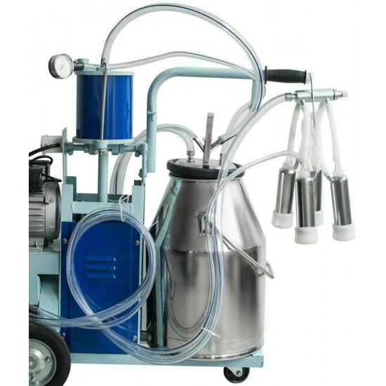 INTBUYING 25L Electric Piston Cow and Goat Milker 550W with Regulator and Stainless Steel Bucket 110V Farm Suction Milking Machine