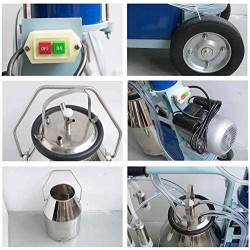 INTBUYING 25L Electric Piston Cow and Goat Milker 550W with Regulator and Stainless Steel Bucket 110V Farm Suction Milking Machine