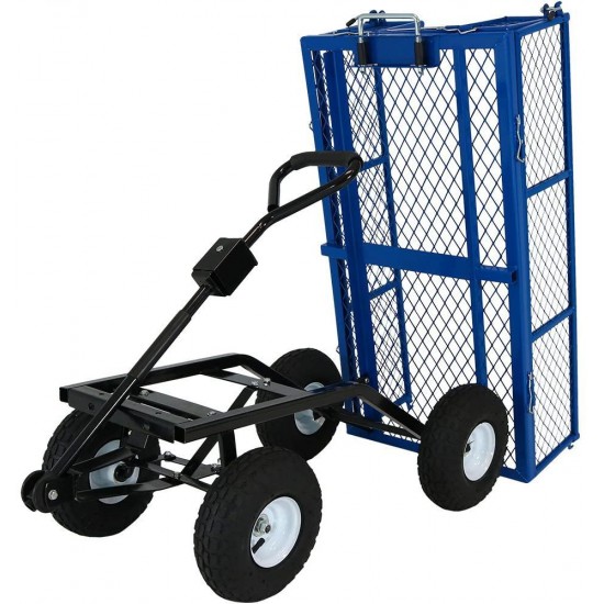 Sunnydaze Utility Steel Dump Garden Cart, Outdoor Lawn Wagon with Removable Sides, Heavy-Duty 660 Pound Capacity, Blue