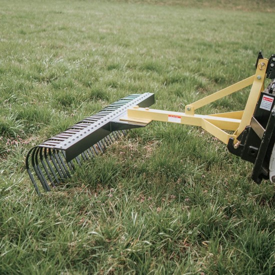 Titan Attachments 5-Ft Landscape Rake for Compact Tractors, Quick Hitch Compatible Tow-Behind Garden Tool