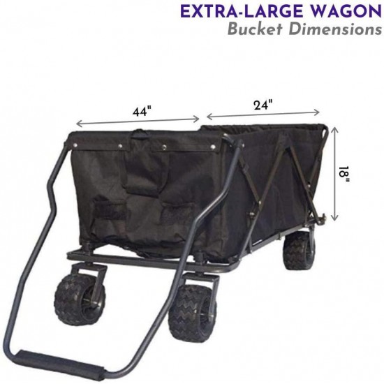 Impact Canopy Folding Collapsible Utility Wagon, Extra-Large Wagon with All-Terrain Wheels, Black