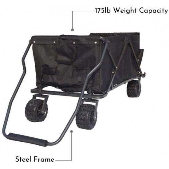 Impact Canopy Folding Collapsible Utility Wagon, Extra-Large Wagon with All-Terrain Wheels, Black