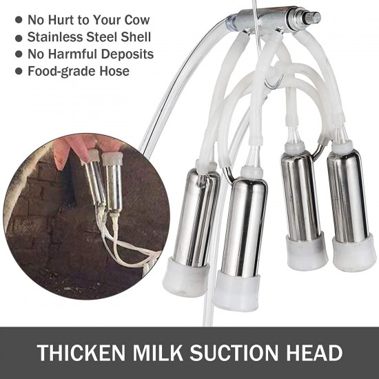 Happybuy Electric Milking Machine 1440 RPM 5-8 Cows per Hour Milker Machine 0.55 KW Milking Equipment with 25L 304 Stainless Steel Bucket Single Cow Milking Machine Bucket Milker for Cows