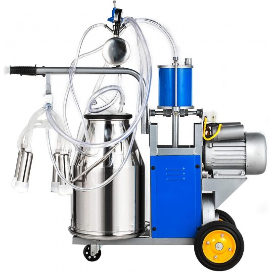 Happybuy Electric Milking Machine 1440 RPM 5-8 Cows per Hour Milker Machine 0.55 KW Milking Equipment with 25L 304 Stainless Steel Bucket Single Cow Milking Machine Bucket Milker for Cows