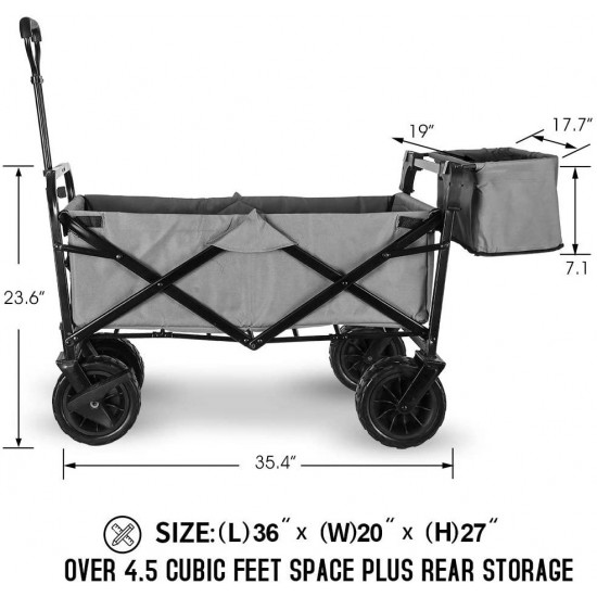 WHITSUNDAY Collapsible Folding Garden Outdoor Park Utility Wagon Picnic Camping Cart with Fat Wheel Bearing and Brake (Standard Size(Plus+) 8