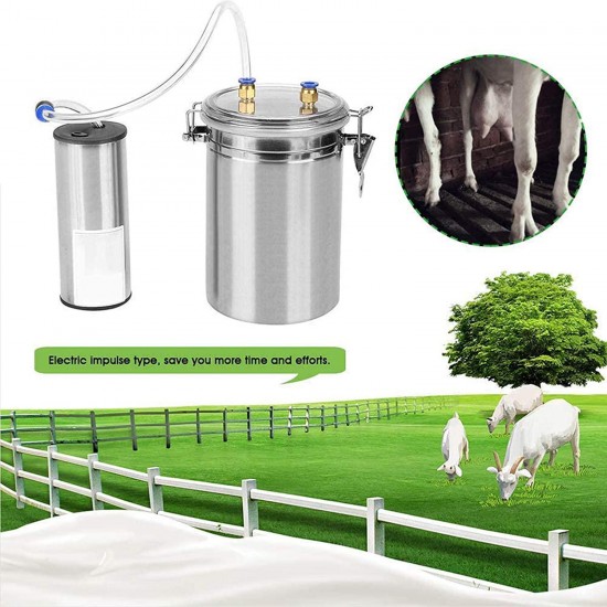 QHWJ Goat Sheep Milking Machine, Electric Portable Vacuum Milker Kit with 2L Stainless Steel Milk Barrel, 2 Teat Cups and Cleaning Brush