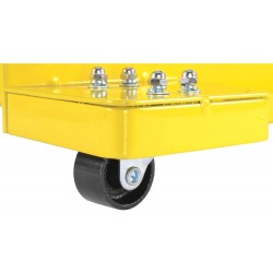 JEGS Low Profile Transmission Jack | 1,000 LBS Capacity | Lift Range 8.5” to 23” | 360 Degrees Pump Handle Rotation | Adjustable Load Support Arms | Yellow Steel Frame With JEGS Logo