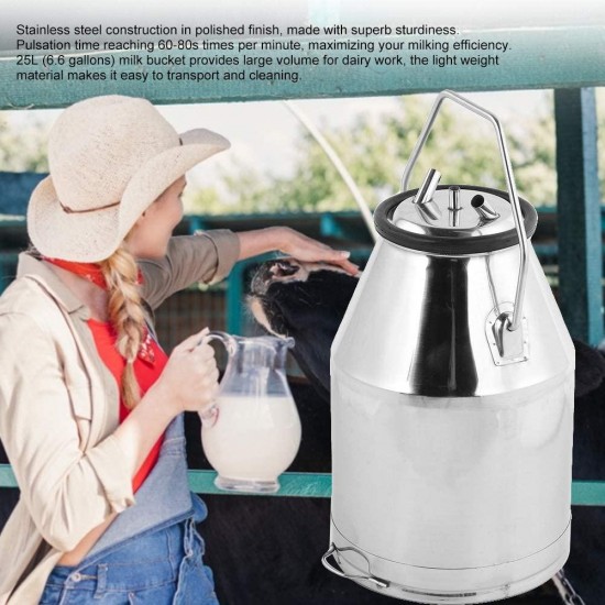 Goat Milker Machine, 6.6 Gallons Portable Four Head Stainless Steel Cow Goat Milking Machine Milking Pail Milk Bucket Tanks Container Barrel for Goat Cow Sheep Cattle