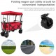 Tintonlife Push and Pull Collapsible Utility Wagon, Heavy Duty Folding Wagon Cart with Removable Canopy&Brakes, 7“ All-Terrain Wheels, Adjustable Cart Handles for Shopping, Picnic, Beach, Camping Red