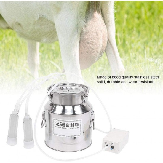 HEEPDD Milking Machine, 14L Home Electric Milking Kit Speed Adjustable Milker with 2 Teat Cups for Cow Cattle Goat Sheep 100-240V