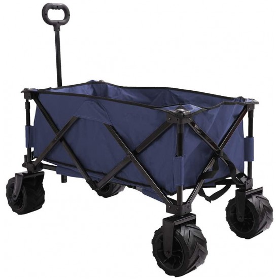 Patio Watcher Collapsible Folding Utility Wagon Cart Outdoor Garden Beach Wagon Camping Shopping Sports Portable Wagon with All Terrain Wheels Large Capacity Heavy Duty, Blue