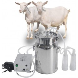 QHWJ 7L Goat Milking Machine Electric Vacuum Pulsation Sheep Milker Machine, Milking Kit with Stainless Steel Milk Barrel, 2 Teat Cups and Cleaning Brush