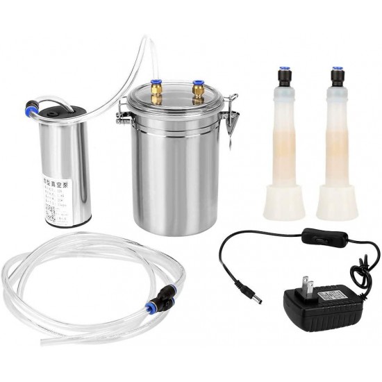 Electric Milking Machine, Vacuum Pulse Pump Stainless Steel Milker 2L Portable Double Heads Milking Device Kit for Sheep Cows Goat (110-240V) (for Cow, US Plug)