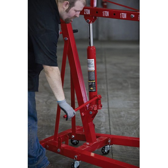 Strongway Hydraulic Engine Hoist with Load Leveler - 2-Ton Capacity, 1in.-82 5/8in. Lift Range