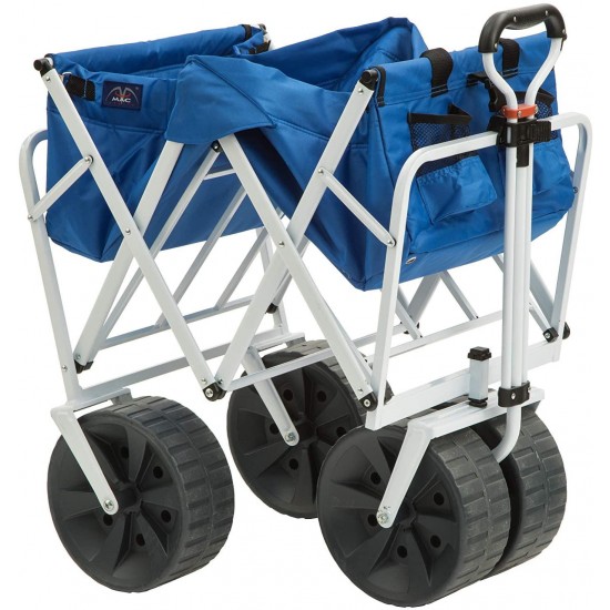 Mac Sports Heavy Duty Collapsible Folding All Terrain Utility Beach Wagon Cart, Blue/White