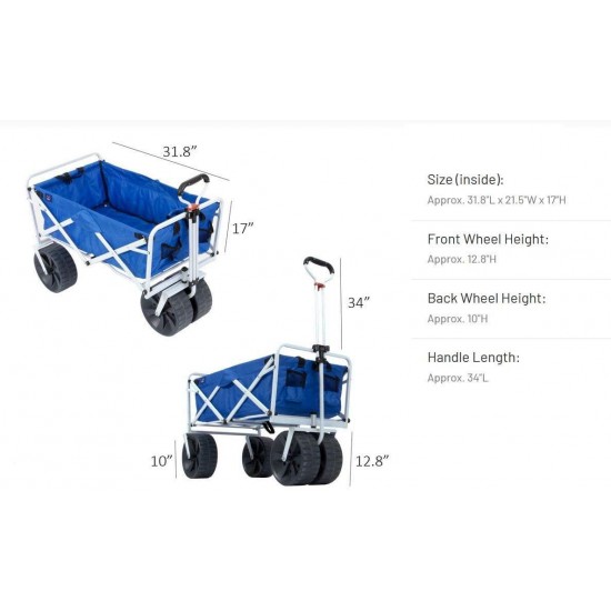 Mac Sports Heavy Duty Collapsible Folding All Terrain Utility Beach Wagon Cart, Blue/White