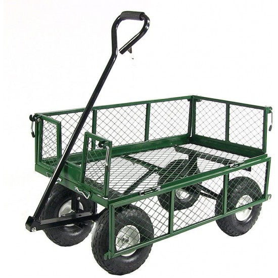 Sunnydaze Utility Steel Garden Cart, Outdoor Lawn Wagon with Removable Sides, Heavy-Duty 400 Pound Capacity, Green