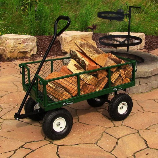 Sunnydaze Utility Steel Garden Cart, Outdoor Lawn Wagon with Removable Sides, Heavy-Duty 400 Pound Capacity, Green