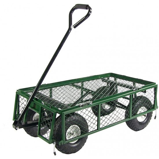 Sunnydaze Utility Steel Garden Cart, Outdoor Lawn Wagon with Removable Sides, Heavy-Duty 400 Pound Capacity, Green