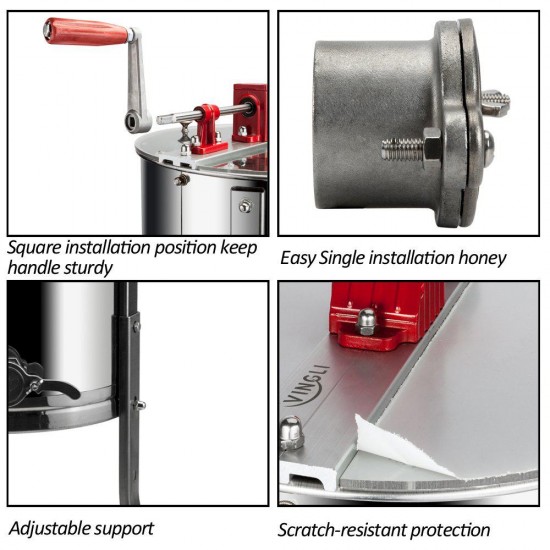 VINGLI 2 Frames Manual Honey Extractor Separator, Food Grade Stainless Steel Honeycomb Spinner Drum Crank by Hand with Adjustable Height Stands, Beekeeping Pro Extraction Apiary Centrifuge Equipment