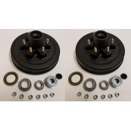 2-Pk 12 in. x 2 Trailer Brake Hub Drum Kit w/Bearings Seal Cap Lugs (6 on 5.5)