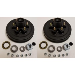 2-Pk 12 in. x 2 Trailer Brake Hub Drum Kit w/Bearings Seal Cap Lugs (6 on 5.5)