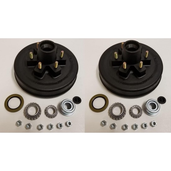 2-Pk 12 in. x 2 Trailer Brake Hub Drum Kit w/Bearings Seal Cap Lugs (6 on 5.5)