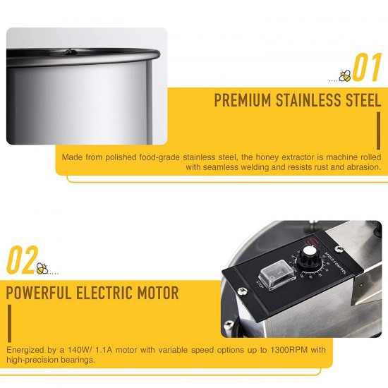 CO-Z Electric Honey Extractor SS Beekeeping Equipment Spinner Drum with Stand (4 Frame)